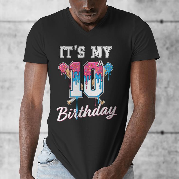 Baseball 10 Year Old Ice Cream Drip 10th Birthday Boys Men's V-Neck T-Shirt Baseball 10 Year Old Ice Cream Drip 10th Birthday Boys Men's V-Neck T-Shirt