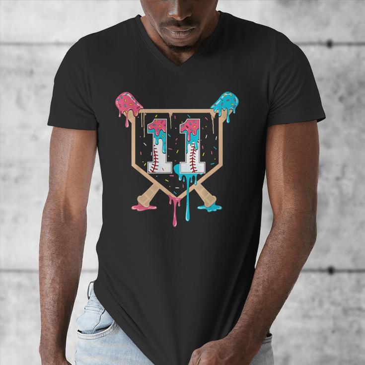 Baseball 11 Year Old Ice Cream Drip 11th Birthday Boy Player Men's V-Neck T-Shirt Baseball 11 Year Old Ice Cream Drip 11th Birthday Boy Player Men's V-Neck T-Shirt