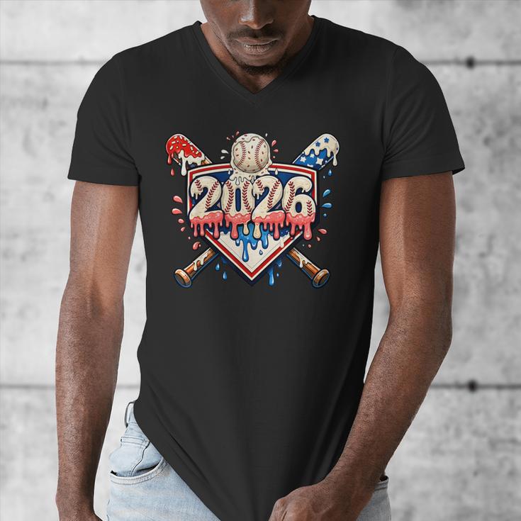 Baseball 2026 Ice Cream Drip Bats For Boys Birthday Graphic Men's V-Neck T-Shirt Baseball 2026 Ice Cream Drip Bats For Boys Birthday Graphic Men's V-Neck T-Shirt