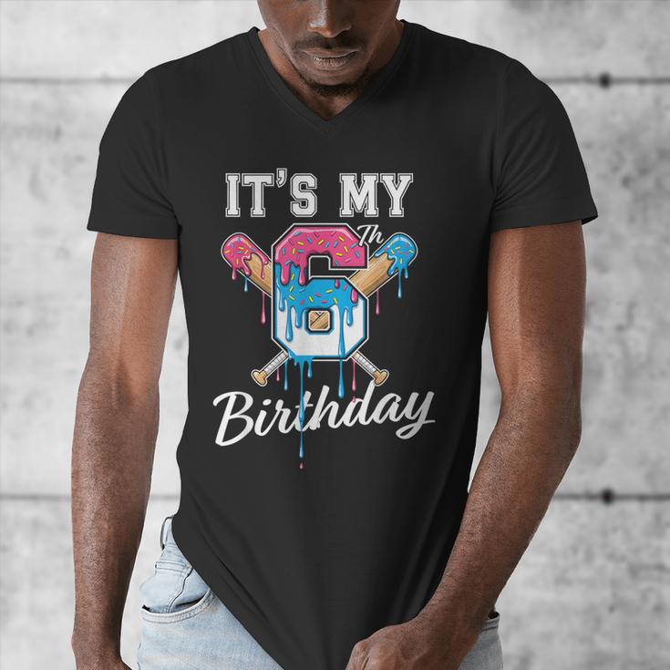 Baseball 6 Year Old Ice Cream Drip 6th Birthday Boy Number 6 Men's V-Neck T-Shirt Baseball 6 Year Old Ice Cream Drip 6th Birthday Boy Number 6 Men's V-Neck T-Shirt