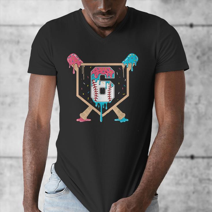 Baseball 6 Year Old Ice Cream Drip 6th Birthday Boys Player Men's V-Neck T-Shirt