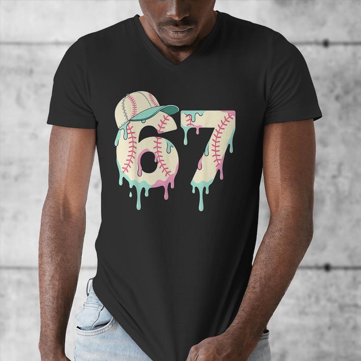 Baseball 67 Drip Six Seven Baseball Dripping Boys Kids Men's V-Neck T-Shirt