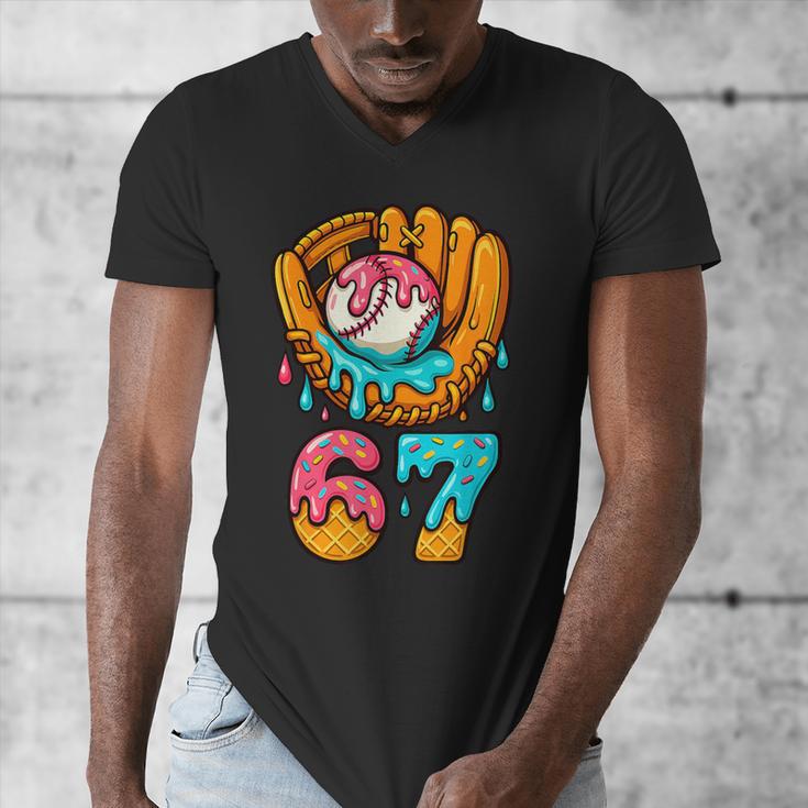 Baseball 67 Ice Cream Drip 67 Six Seven Meme 67th Birthday Men's V-Neck T-Shirt Baseball 67 Ice Cream Drip 67 Six Seven Meme 67th Birthday Men's V-Neck T-Shirt