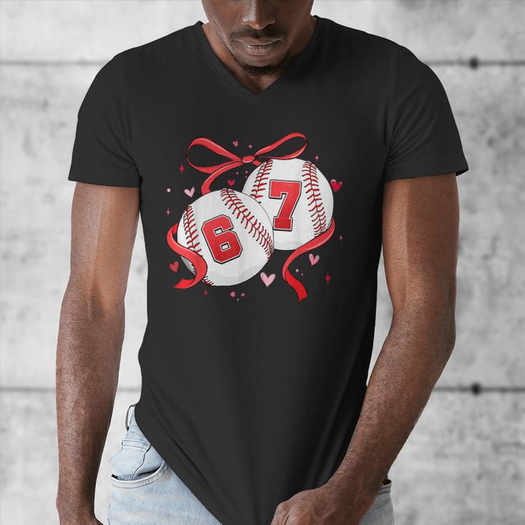 Baseball 67 Six Seven Gen Alpha Meme Valentine's Day Men's V-Neck T-Shirt Baseball 67 Six Seven Gen Alpha Meme Valentine's Day Men's V-Neck T-Shirt