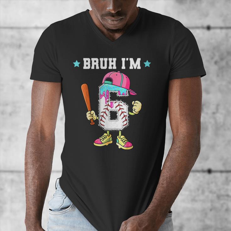 Baseball 6th Birthday Boy Ice Cream Drip Bruh I'm 6 Year Old Men's V-Neck T-Shirt Baseball 6th Birthday Boy Ice Cream Drip Bruh I'm 6 Year Old Men's V-Neck T-Shirt