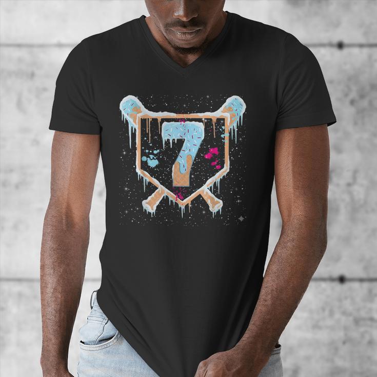Baseball 7 Year Old Ice Cream Drip 7th Birthday Boy Number 7 Men's V-Neck T-Shirt Baseball 7 Year Old Ice Cream Drip 7th Birthday Boy Number 7 Men's V-Neck T-Shirt