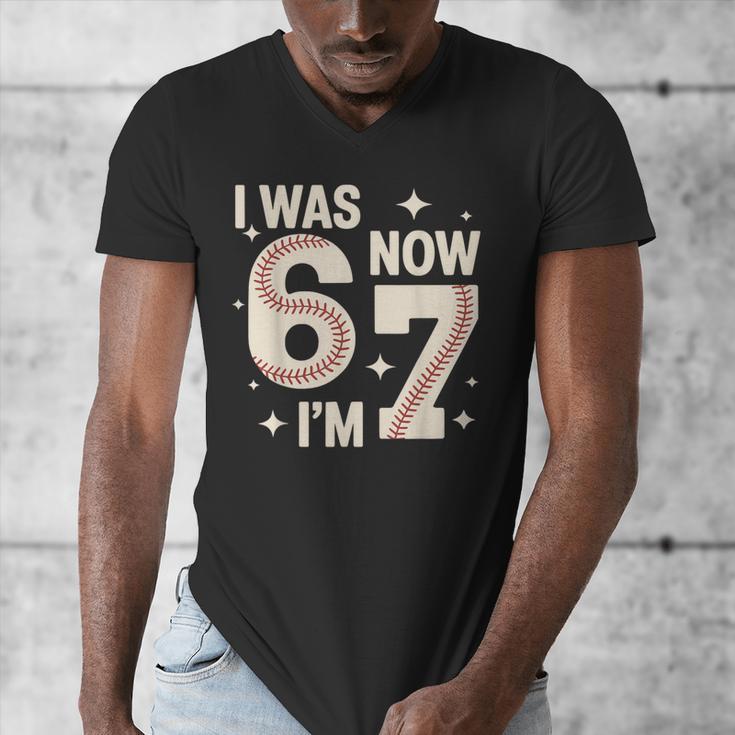 Baseball 7th Birthday 6 7 Years Old I Was 6 Now I'm 7 Men's V-Neck T-Shirt