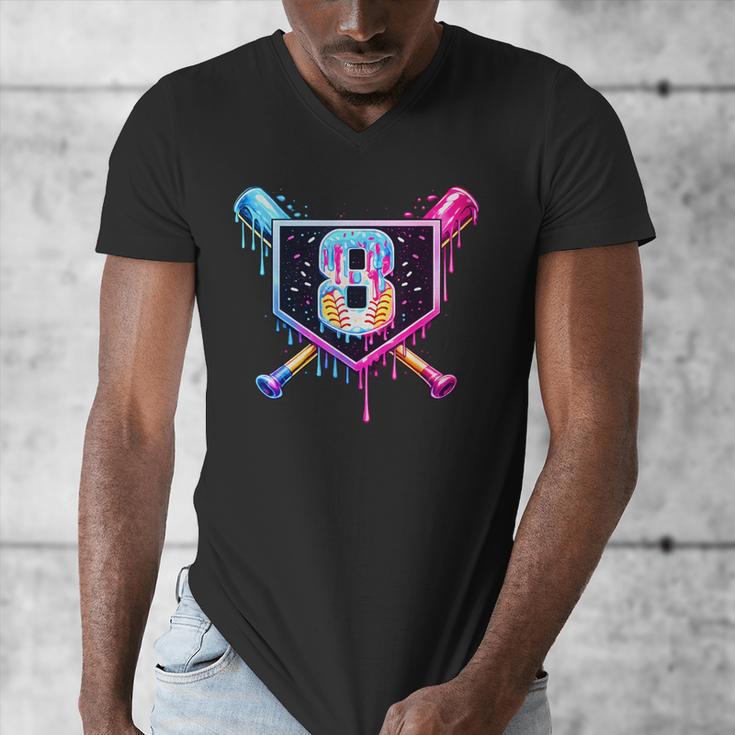 Baseball 8 Year Old Ice Cream Drip 8th Birthday Party Men's V-Neck T-Shirt Baseball 8 Year Old Ice Cream Drip 8th Birthday Party Men's V-Neck T-Shirt