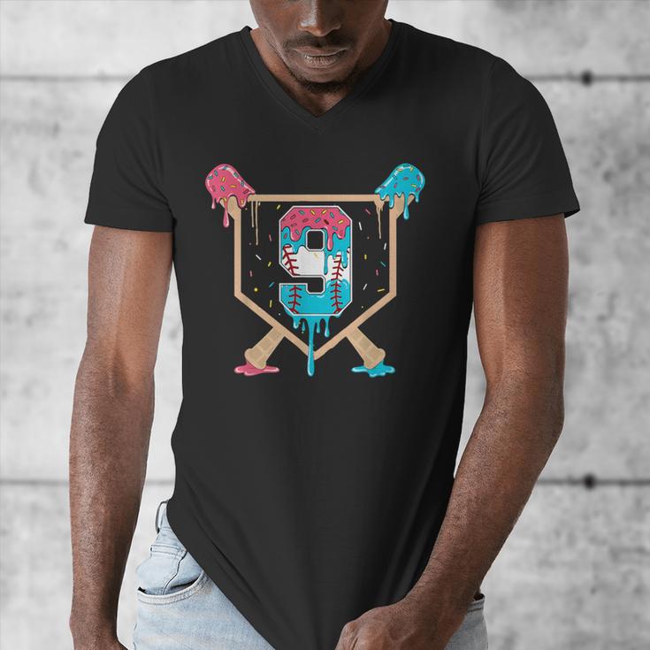 Baseball 9 Year Old Ice Cream Drip 9th Birthday Boys Player Men's V-Neck T-Shirt