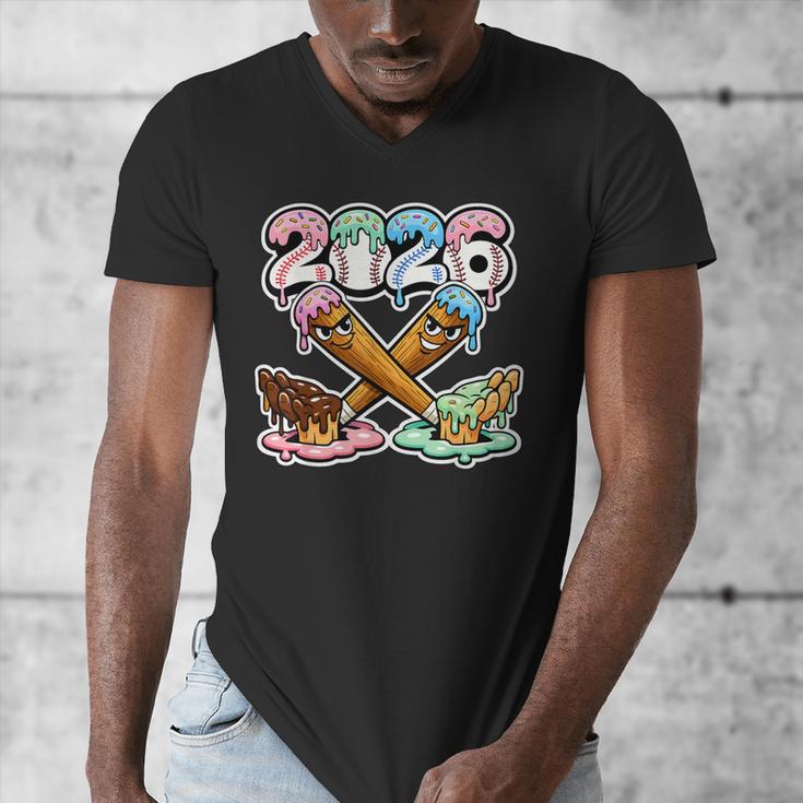 Baseball Bat 2026 Hands Drip Boys Ice Cream Dripping Youth Men's V-Neck T-Shirt