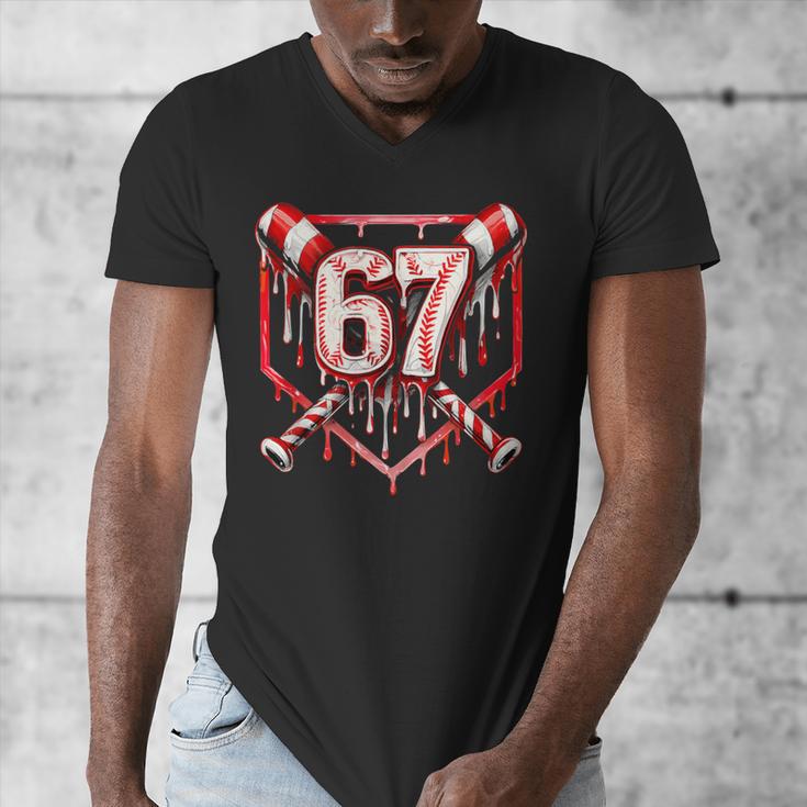 Baseball Candy Cane Drip 6 7 Six Seven Meme Christmas Boys Men's V-Neck T-Shirt