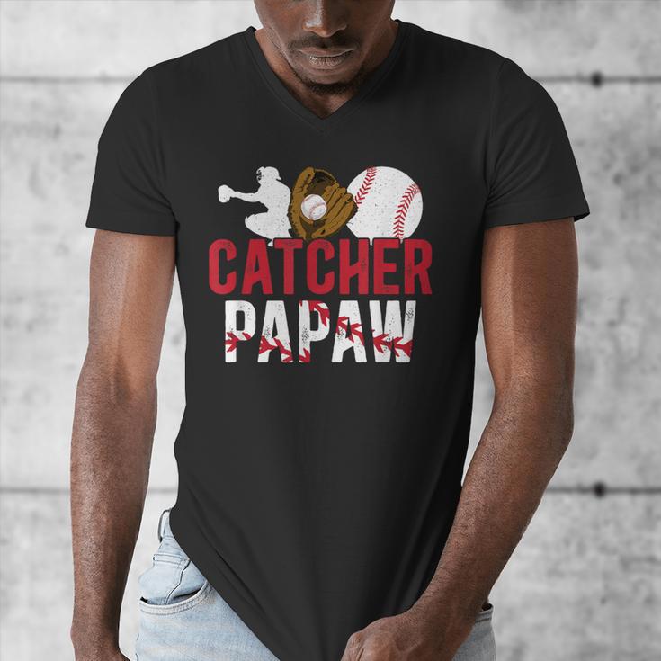 Baseball Catcher Papaw Proud Papaw Of A Baseball Catcher Men's V-Neck T-Shirt