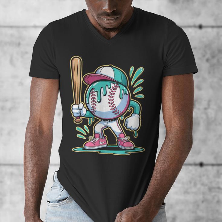 Baseball Character Cartoon Batter Drip Style Women Men Men's V-Neck T-Shirt