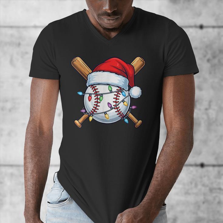 Baseball Christmas Lights Santa Christmas Baseball Player Men's V-Neck T-Shirt Baseball Christmas Lights Santa Christmas Baseball Player Men's V-Neck T-Shirt