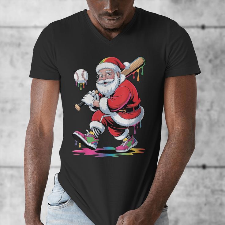 Baseball Christmas Santa Claus Batter Baseball Drip Men's V-Neck T-Shirt