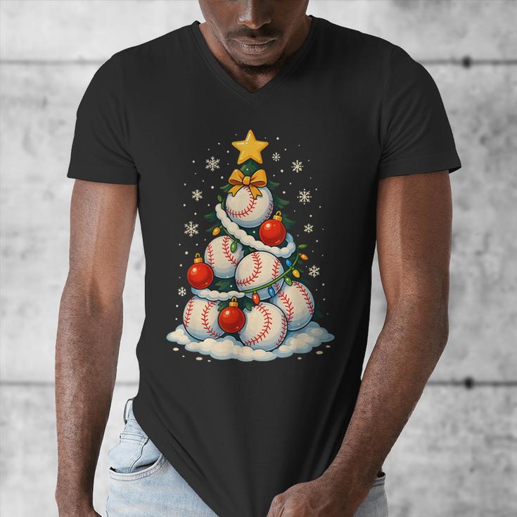 Baseball Christmas Tree Lights Santa Sport Player Lover Xmas Men's V-Neck T-Shirt Baseball Christmas Tree Lights Santa Sport Player Lover Xmas Men's V-Neck T-Shirt