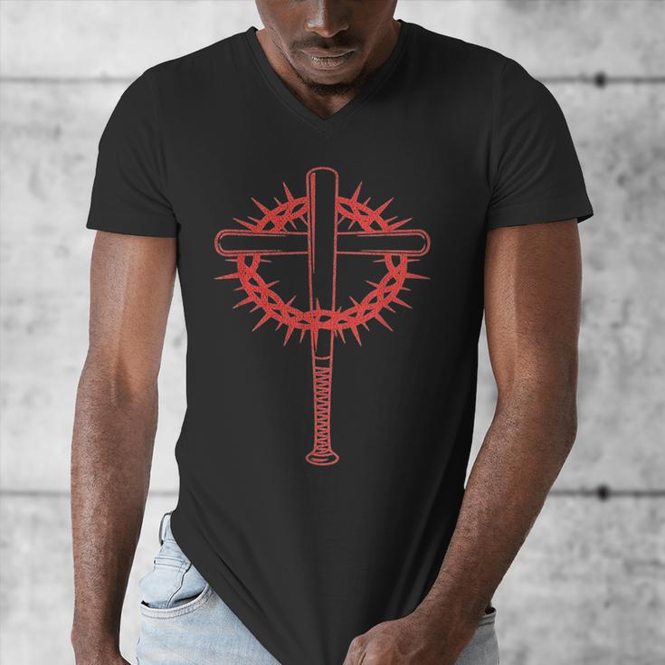 Baseball Cross Bats Pitcher Jesus Faith Men's V-Neck T-Shirt Baseball Cross Bats Pitcher Jesus Faith Men's V-Neck T-Shirt