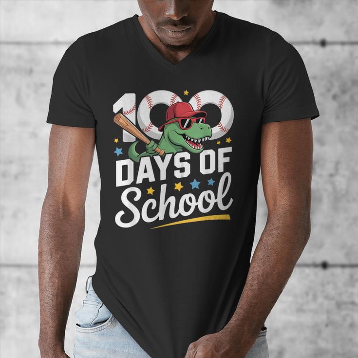 Baseball Dinosaur 100 Days Of School Kids Theme Men's V-Neck T-Shirt