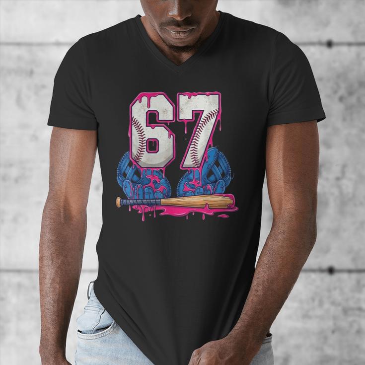 Baseball Drip 67 Meme Six Seven 6-7 Gen Alpha Slang Men's V-Neck T-Shirt Baseball Drip 67 Meme Six Seven 6-7 Gen Alpha Slang Men's V-Neck T-Shirt