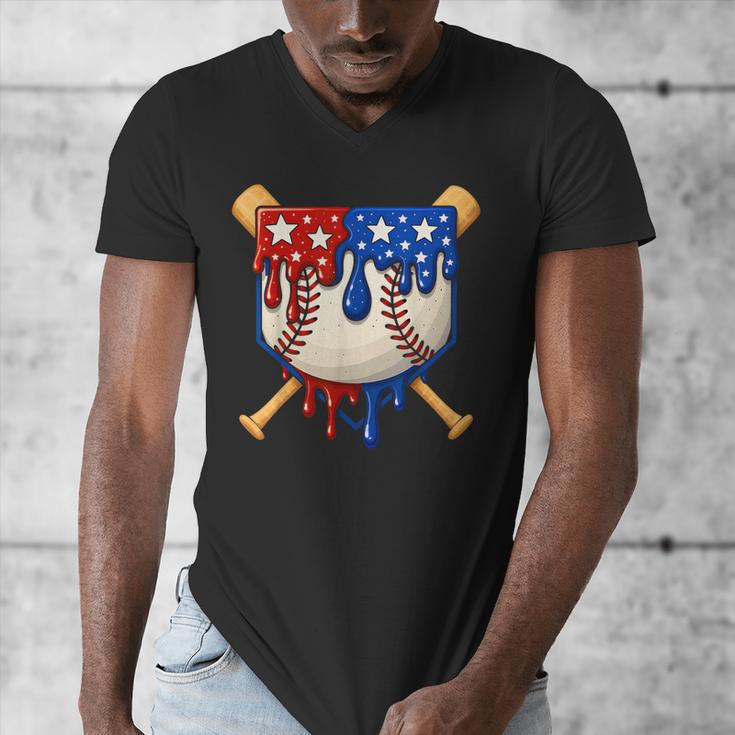 Baseball Drip American Flag Home Plate 4th Of July Patriotic Men's V-Neck T-Shirt Baseball Drip American Flag Home Plate 4th Of July Patriotic Men's V-Neck T-Shirt