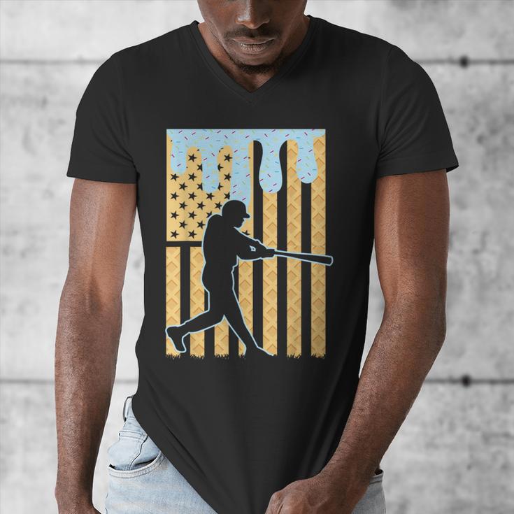 Baseball Drip Boys Dripping Ice Cream Baseball American Flag Men's V-Neck T-Shirt