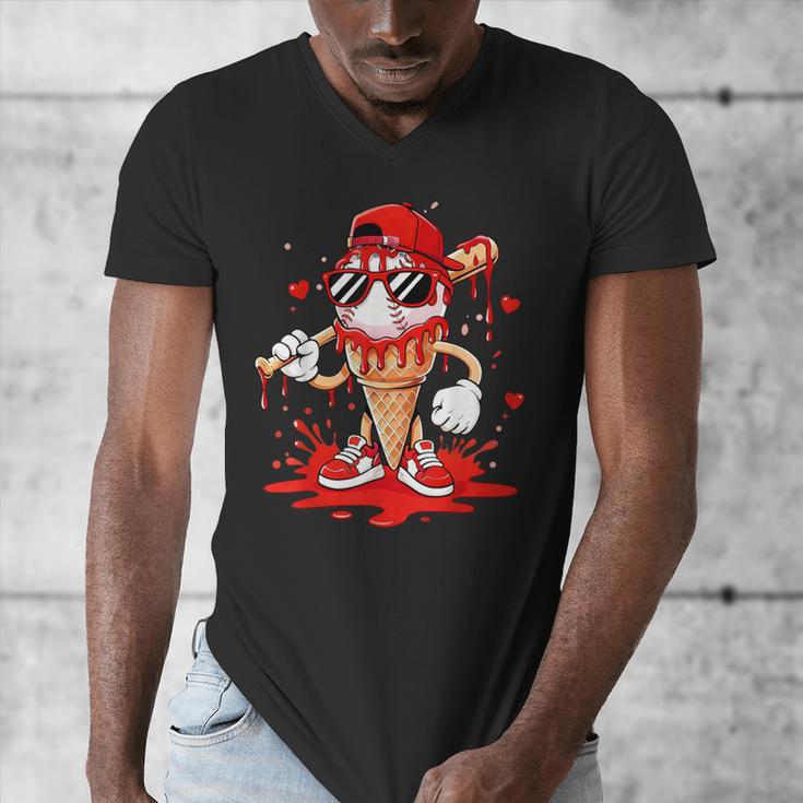 Baseball Drip Ice Cream Apparel Youth Boys Valentines Men's V-Neck T-Shirt Baseball Drip Ice Cream Apparel Youth Boys Valentines Men's V-Neck T-Shirt