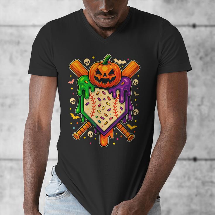 Baseball Drip Ice Cream Drip Halloween Baseball Lovers Men's V-Neck T-Shirt