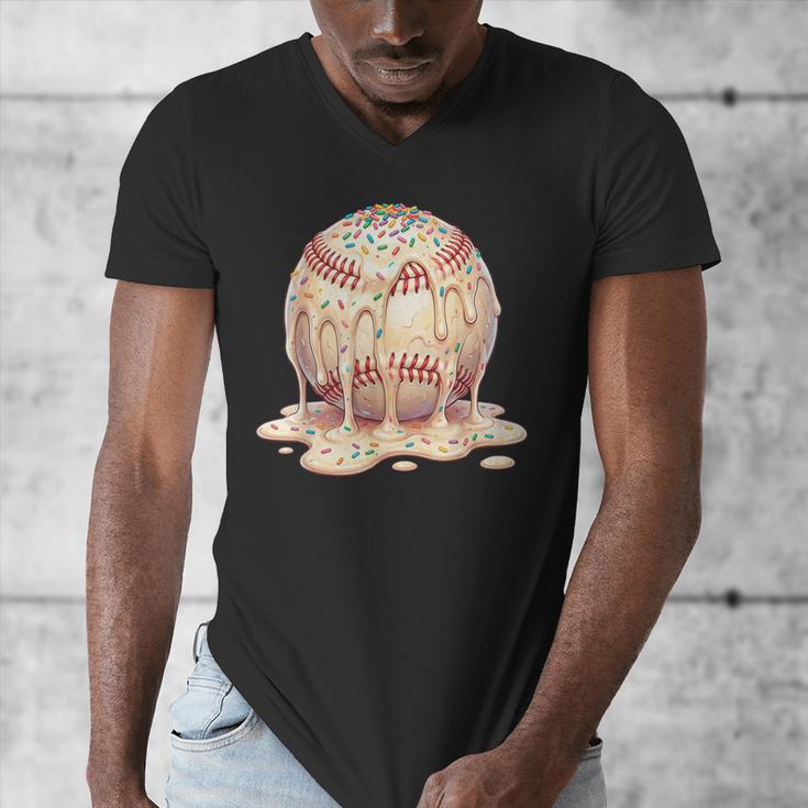 Baseball Drip Ice Cream Melting Illustration Men's V-Neck T-Shirt
