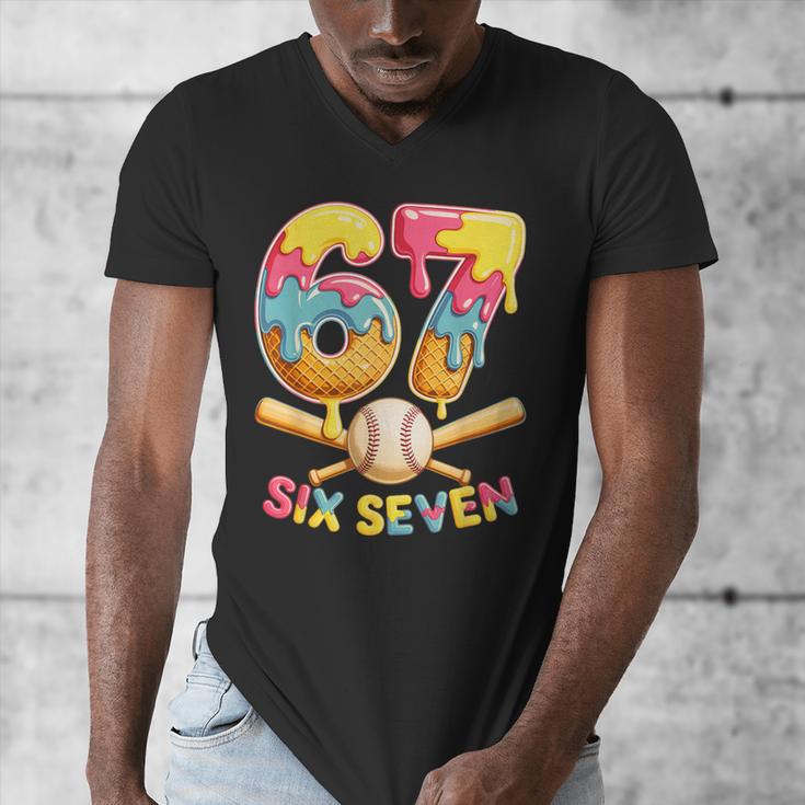 Baseball Drip Ice Cream Number 67 Player Lifestyle Men's V-Neck T-Shirt