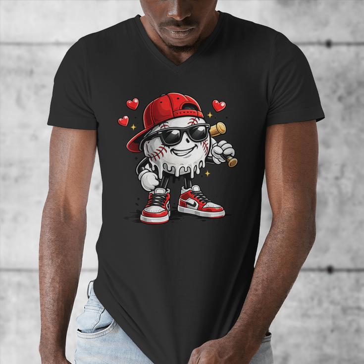 Baseball Drip Ice Cream Valentine’s Day Boys Kids Men's V-Neck T-Shirt