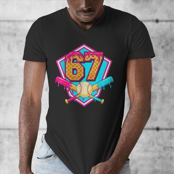 Baseball Drip Jersey Number 67 For Players & 67th Birthday Men's V-Neck T-Shirt