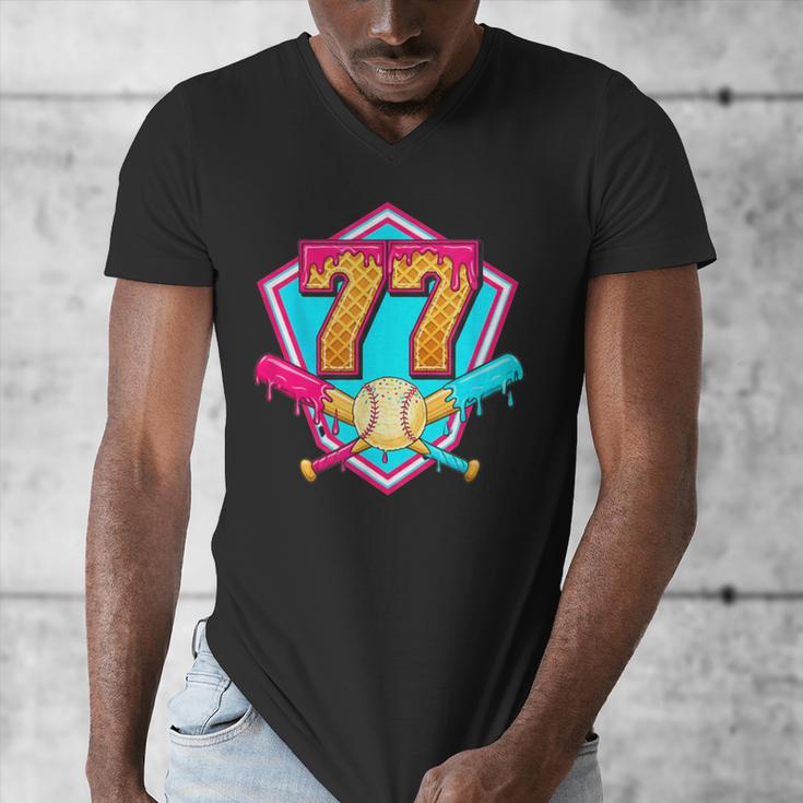 Baseball Drip Jersey Number 77 For Players & 77th Birthday Men's V-Neck T-Shirt Baseball Drip Jersey Number 77 For Players & 77th Birthday Men's V-Neck T-Shirt