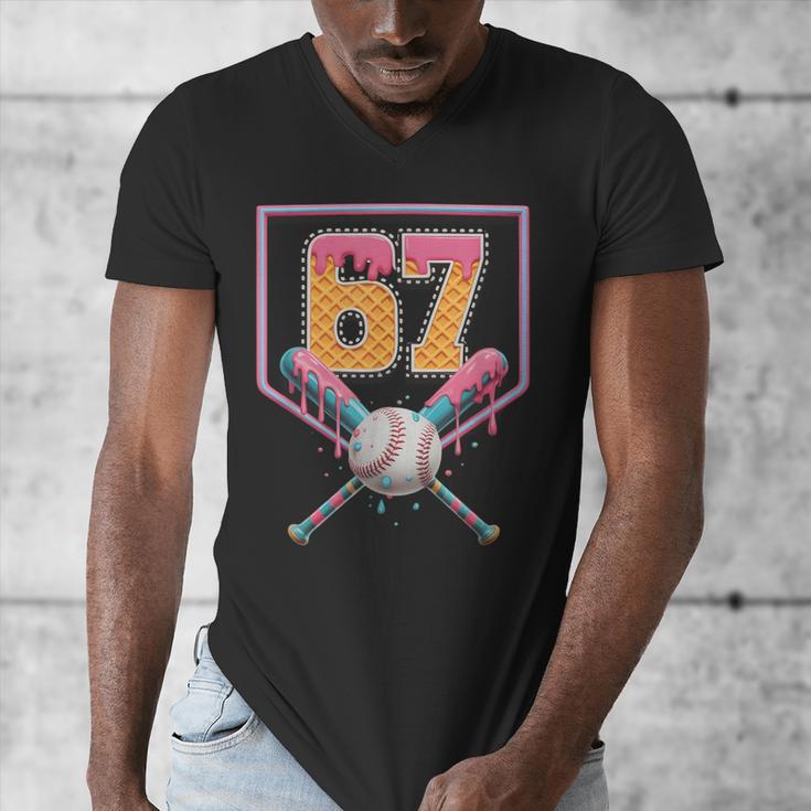 Baseball Drip Number 67 Fun Six Seven 6 7 Meme Men's V-Neck T-Shirt Baseball Drip Number 67 Fun Six Seven 6 7 Meme Men's V-Neck T-Shirt