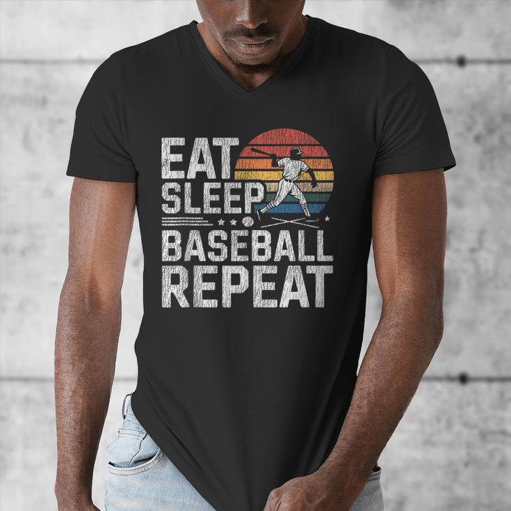 Baseball Fan Vintage Retro Eat Sleep Baseball Repeat Men's V-Neck T-Shirt