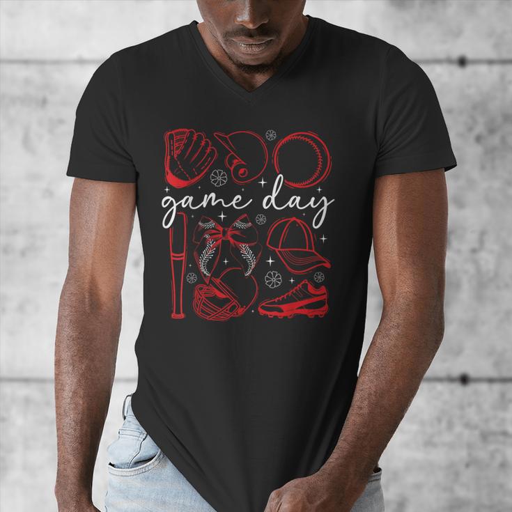 Baseball Game Day Coquette Game Day Baseball Men's V-Neck T-Shirt Baseball Game Day Coquette Game Day Baseball Men's V-Neck T-Shirt