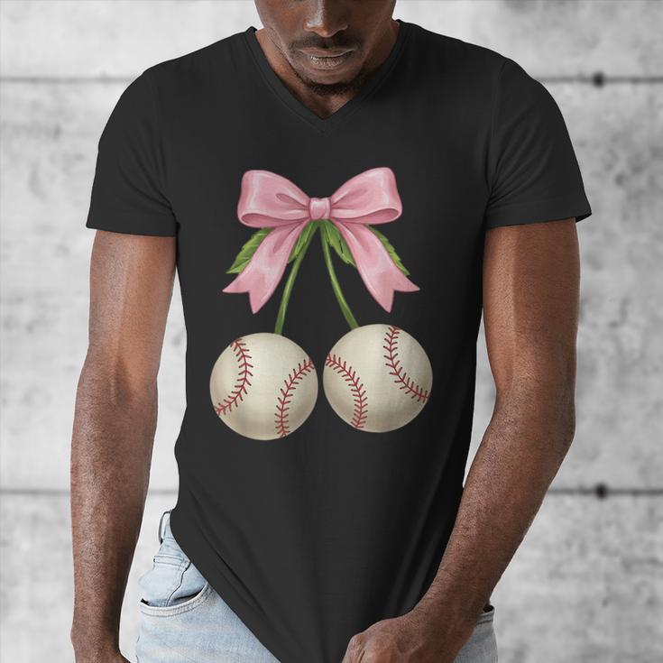 Baseball Girls Women Coquette Pink Bow Baseball Men's V-Neck T-Shirt Baseball Girls Women Coquette Pink Bow Baseball Men's V-Neck T-Shirt