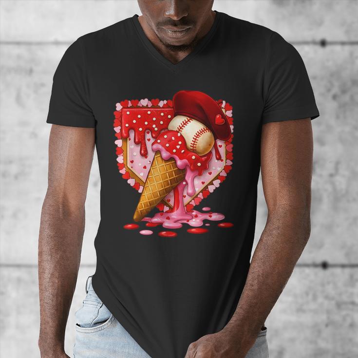 Baseball Heart Valentine Baseball Ice Cream Drip Boys Girls Men's V-Neck T-Shirt
