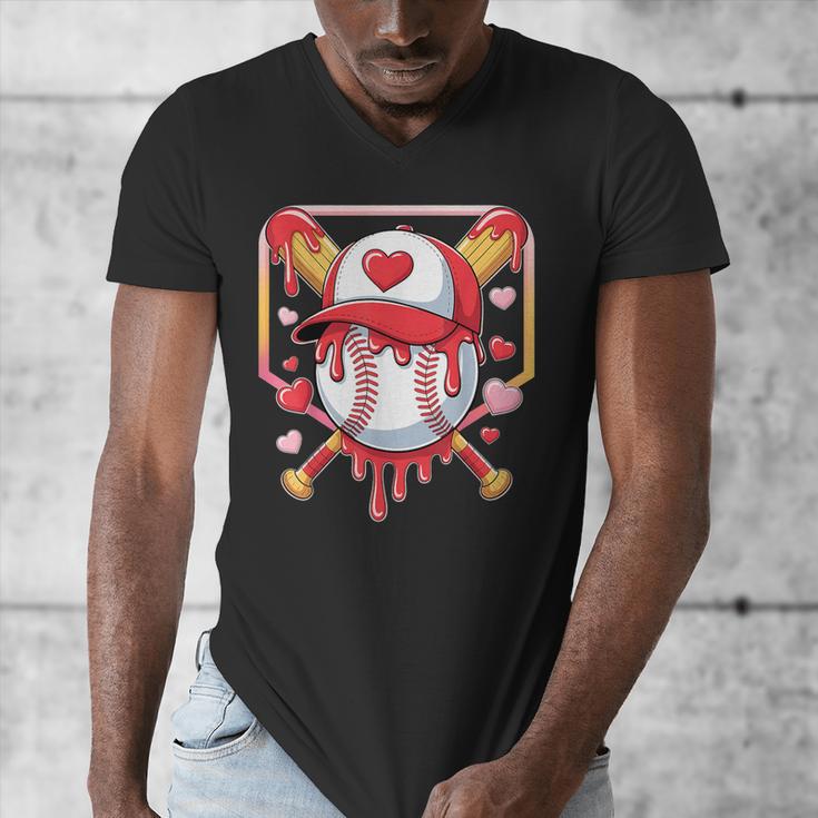 Baseball Heart Valentines Day Baseball Ice Cream Drip Boys Men's V-Neck T-Shirt