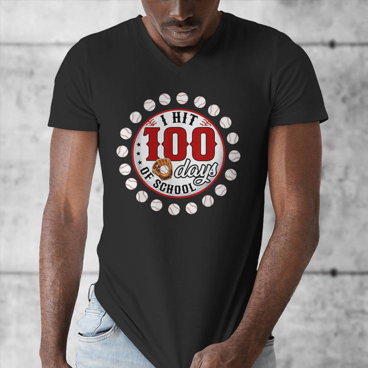 Baseball I Hit 100 Days Of School Baseball Player Kids Boys Men's V-Neck T-Shirt