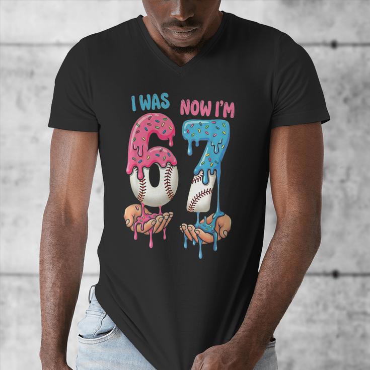 Baseball Ice Cream I Was 6 Now I'm 7 67 Birthday Boy Men's V-Neck T-Shirt