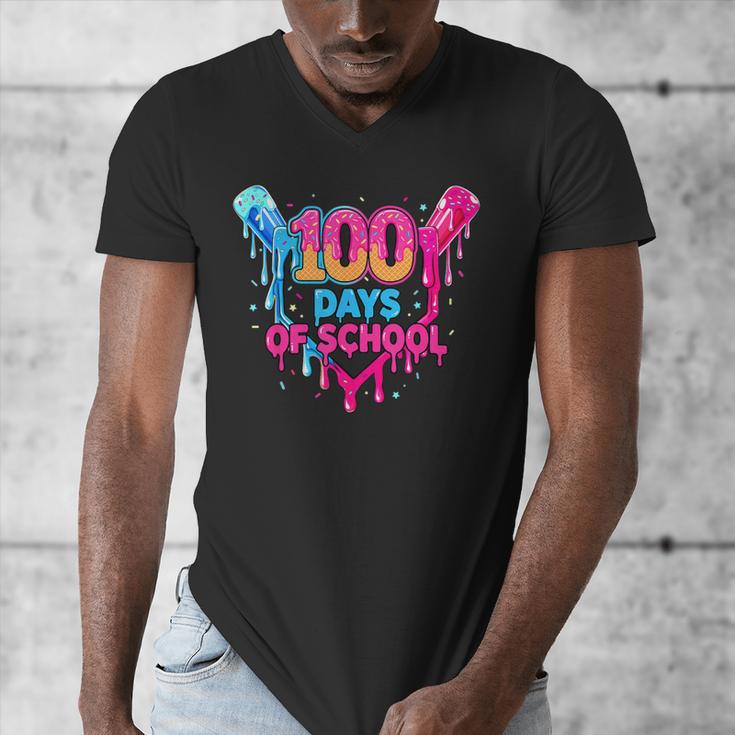 Baseball Ice Cream Drip 100 Days Of School Boys Girls 100th Men's V-Neck T-Shirt Baseball Ice Cream Drip 100 Days Of School Boys Girls 100th Men's V-Neck T-Shirt