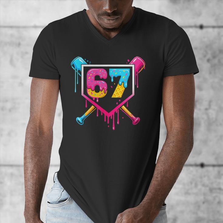Baseball Ice Cream Drip 67 Meme Six Seven 67th Birthday Men's V-Neck T-Shirt