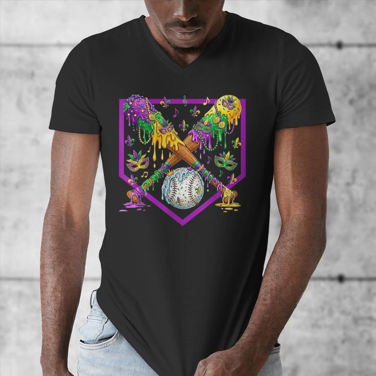 Baseball Ice Cream Drip Boys Mardi Gras Carnival Party Mask Men's V-Neck T-Shirt Baseball Ice Cream Drip Boys Mardi Gras Carnival Party Mask Men's V-Neck T-Shirt