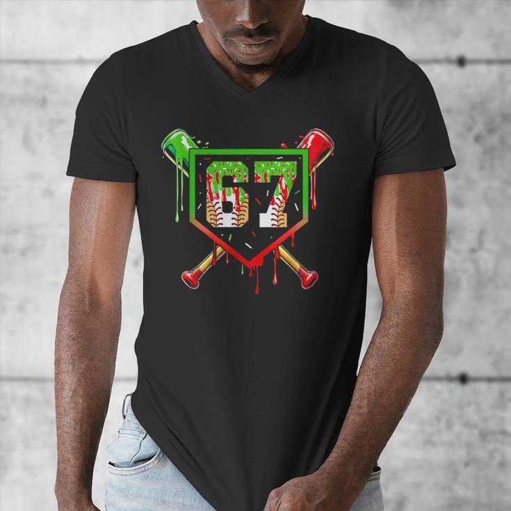 Baseball Ice Cream Drip Number 67 Player 6 7 Christmas Pjs Men's V-Neck T-Shirt Baseball Ice Cream Drip Number 67 Player 6 7 Christmas Pjs Men's V-Neck T-Shirt