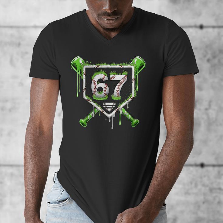 Baseball Ice Cream Drip Number 67 Player 67th Birthday Kids Men's V-Neck T-Shirt Baseball Ice Cream Drip Number 67 Player 67th Birthday Kids Men's V-Neck T-Shirt
