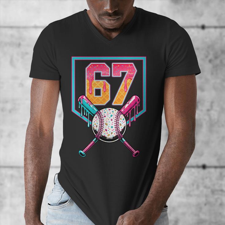 Baseball Ice Cream Drip Number 67 Player 67th Birthday Men Men's V-Neck T-Shirt Baseball Ice Cream Drip Number 67 Player 67th Birthday Men Men's V-Neck T-Shirt