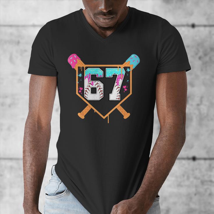 Baseball Ice Cream Drip Number 67 Player Six Seven Meme 6 7 Men's V-Neck T-Shirt Baseball Ice Cream Drip Number 67 Player Six Seven Meme 6 7 Men's V-Neck T-Shirt