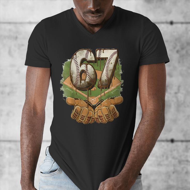 Baseball Ice Cream Drip Number 67 Playground Player 67th Men's V-Neck T-Shirt Baseball Ice Cream Drip Number 67 Playground Player 67th Men's V-Neck T-Shirt