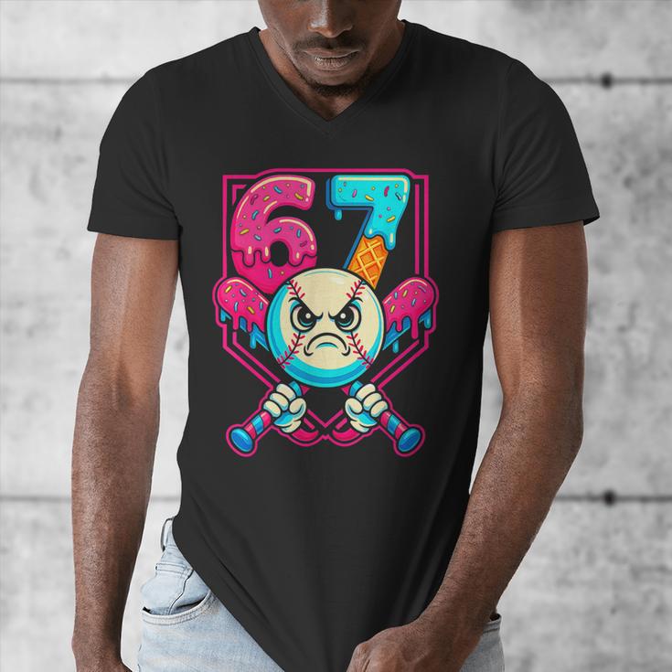 Baseball Ice Cream Drip Number 67 Six Seven Meme 67 Men's V-Neck T-Shirt Baseball Ice Cream Drip Number 67 Six Seven Meme 67 Men's V-Neck T-Shirt