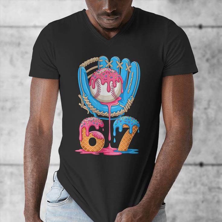 Baseball Ice Cream Drip Six Seven Gen Alpha Slang Meme 67 Men's V-Neck T-Shirt